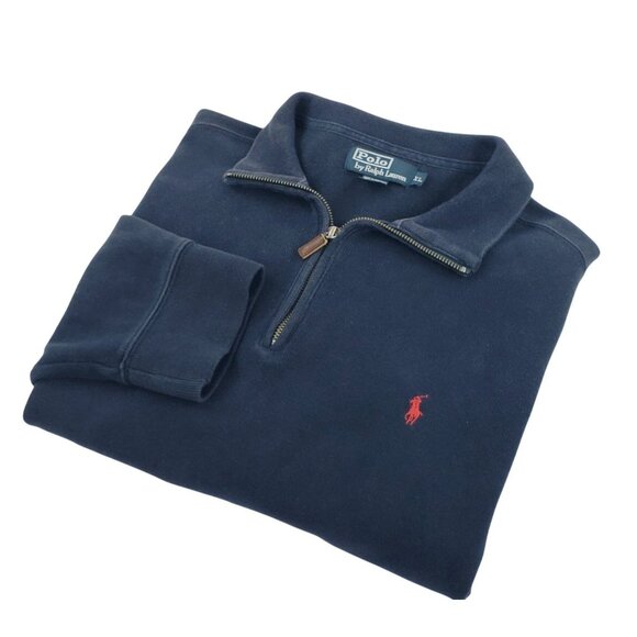 Vintage Polo Ralph Lauren Sweater Men's XL Shirt Navy 1/4 Zip Knit Pullover - Picture 1 of 9